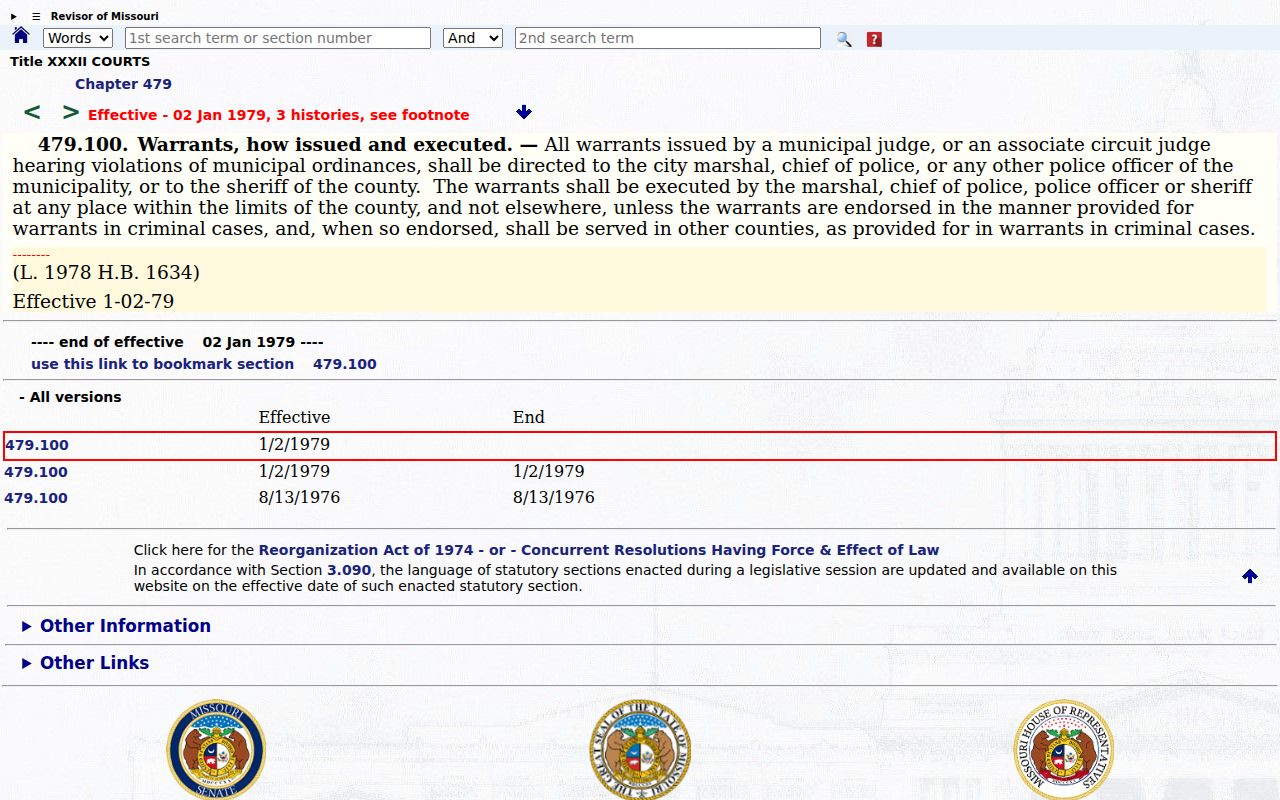 Ripley County traffic warrant municipal service law
