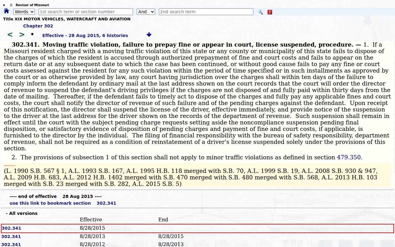 Ripley County traffic warrant failure to appear law