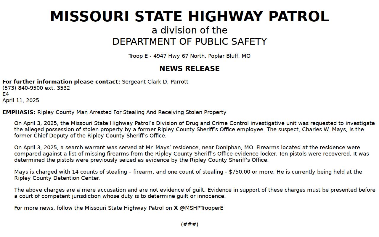 Ripley County most wanted official state news source
